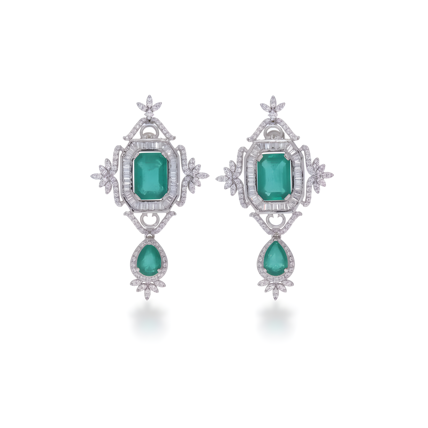 π Elegant 3.5 Ct Diamond Side-Stone Earrings | Green Duplex | Sterling Silver