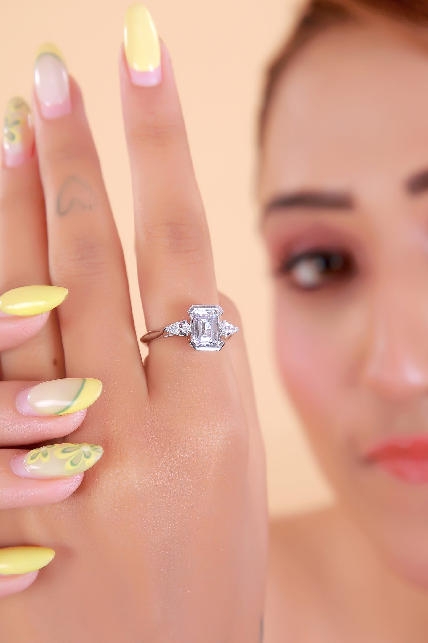 💎 Certified 3.44 Ct Pear & Emerald Cut Diamond Ring | 925 Sterling Silver | DEF VVS–VS