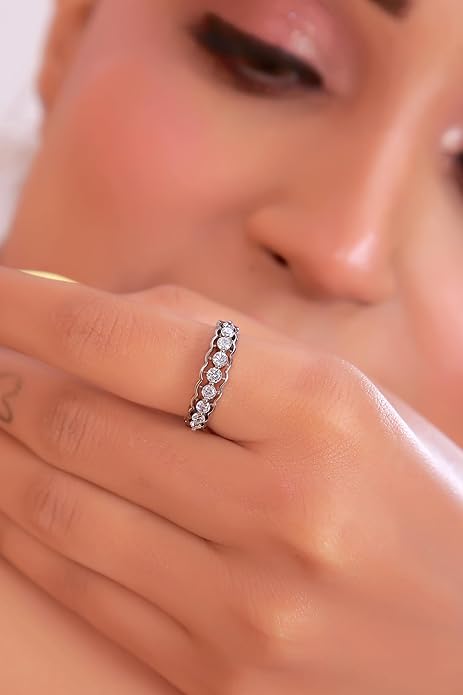 💎 925 Sterling Silver Ring with 9 Round CVD Diamonds | 0.60 Ct DEF VVS–VS | Certified Elegant Women’s Jewelry