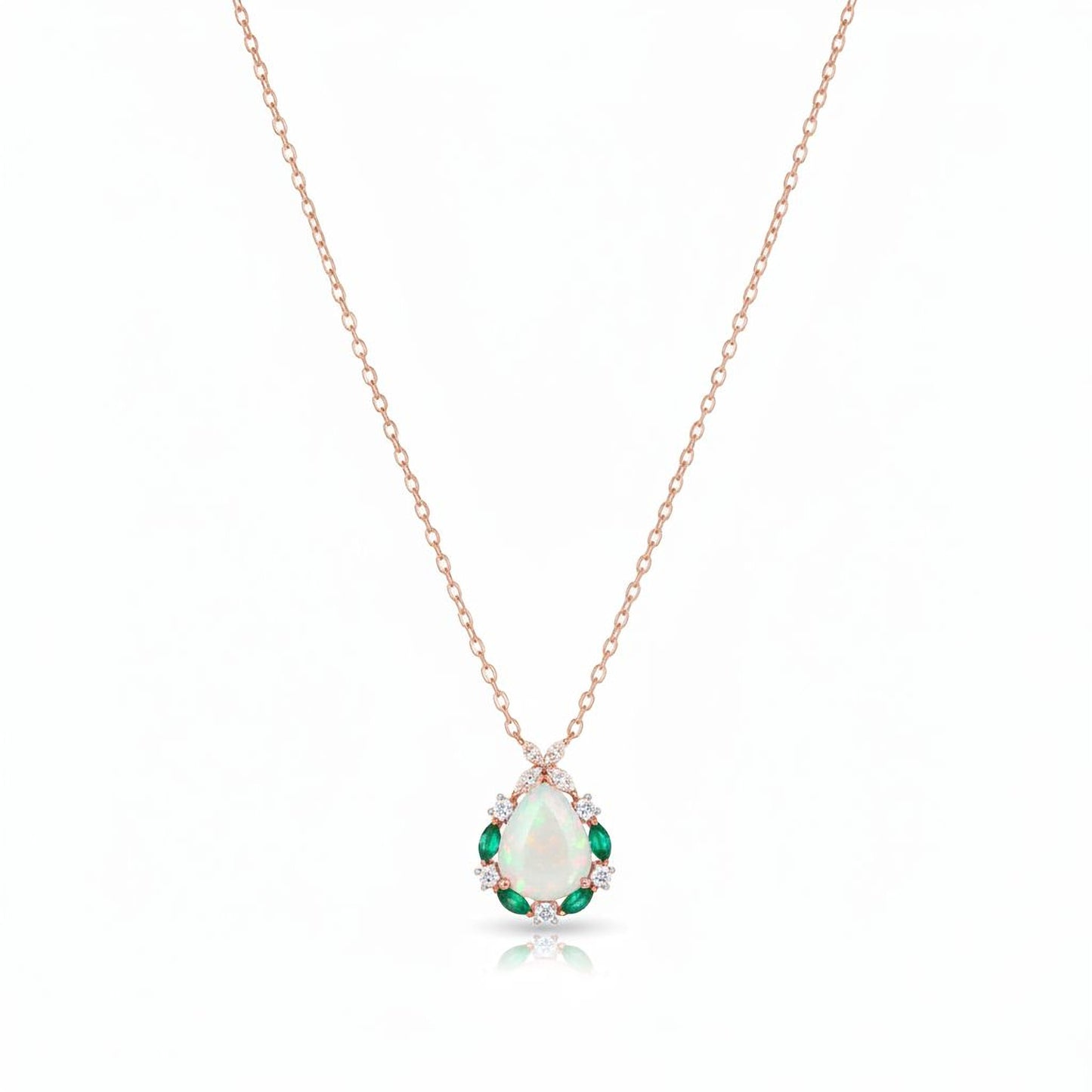 π Elegant Opal Pendant Necklace | 14K White Gold | Moissanite Diamond Accents