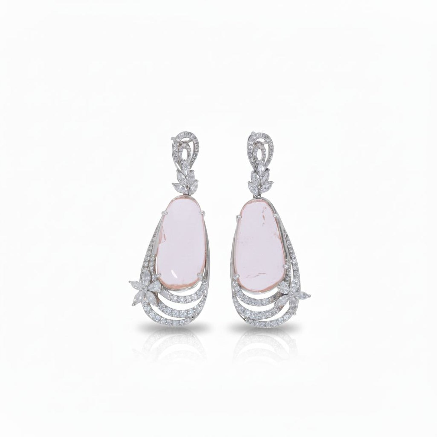 💎 Elegant 3 Ct Morganite & Side Diamond Earrings | Sterling Silver | DEF VVS–VS