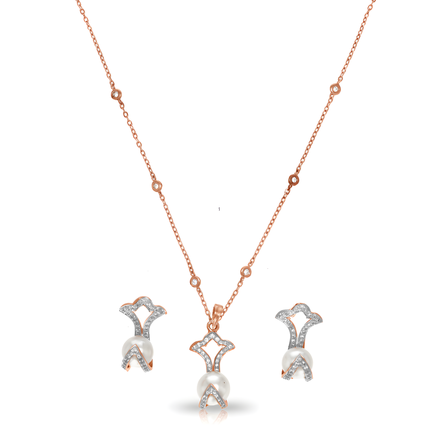 ✨ 925 Sterling Silver Pearl Pendant & Earrings Set with Lab-Grown Diamonds