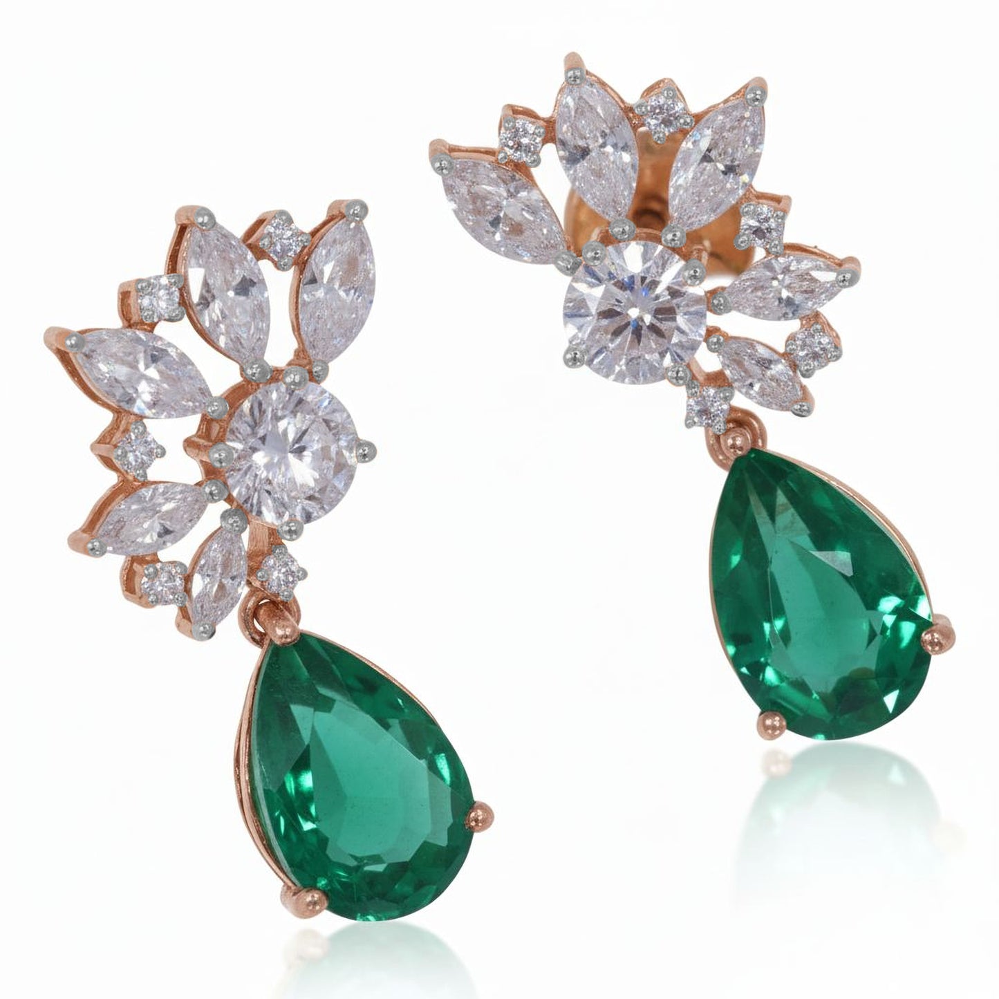 Green Hydro Earrings with 2 Ct CVD Diamonds | 925 Silver Jewelry