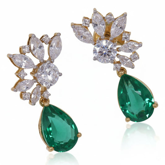 Green Hydro Earrings with 2 Ct CVD Diamonds | 925 Silver Jewelry