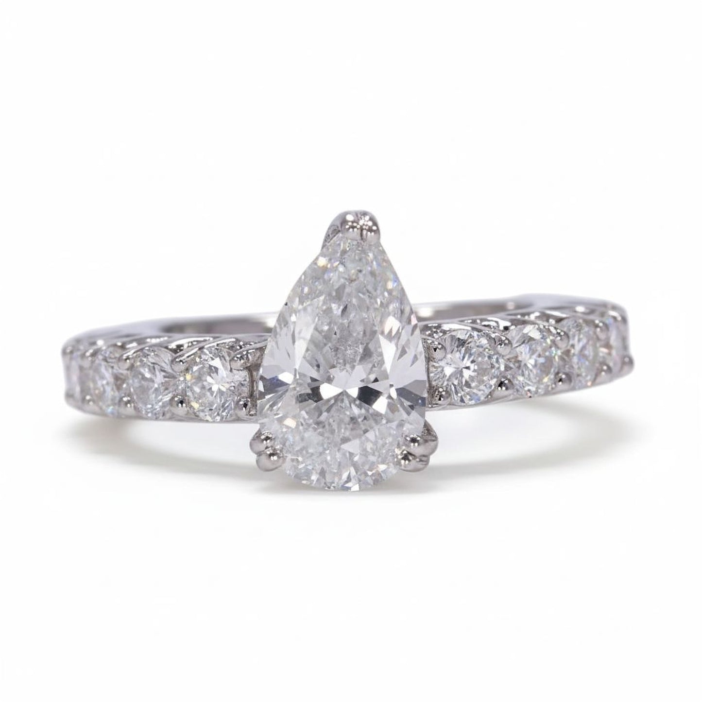 925 Silver Pear-Cut CZ Ring | 3.6 Ct Sparkle with 9-Stone Band | Luxury Women’s Jewelry