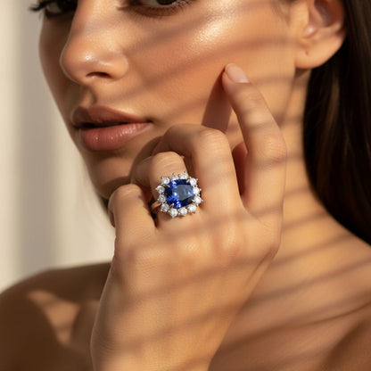 ✨ Elegant 1.2 Ct Side Diamond & Blue Hydro Ring | 925 Sterling Silver | DEF VVS–VS