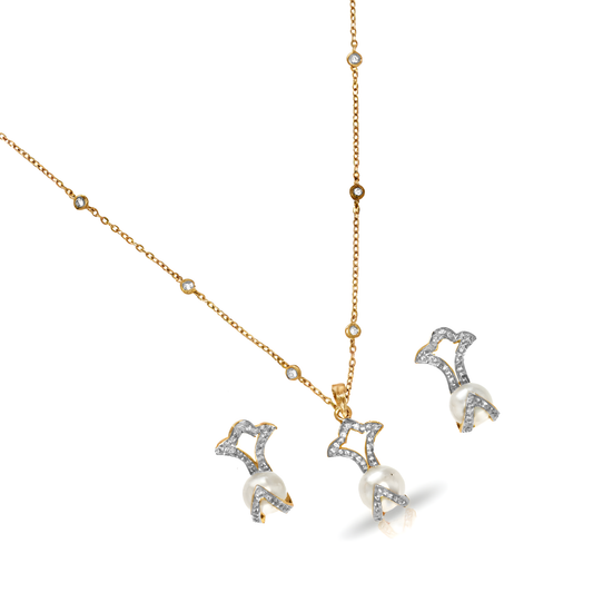 ✨ 925 Sterling Silver Pearl Pendant & Earrings Set with Lab-Grown Diamonds