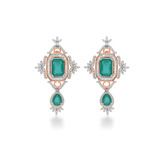💎 Elegant 3.5 Ct Diamond Side-Stone Earrings | Green Duplex | Sterling Silver