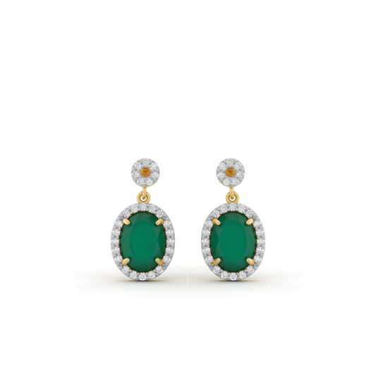 💎 Elegant Green Onyx & Diamond Earrings | 3.64 Ct CVD | 925 Silver
