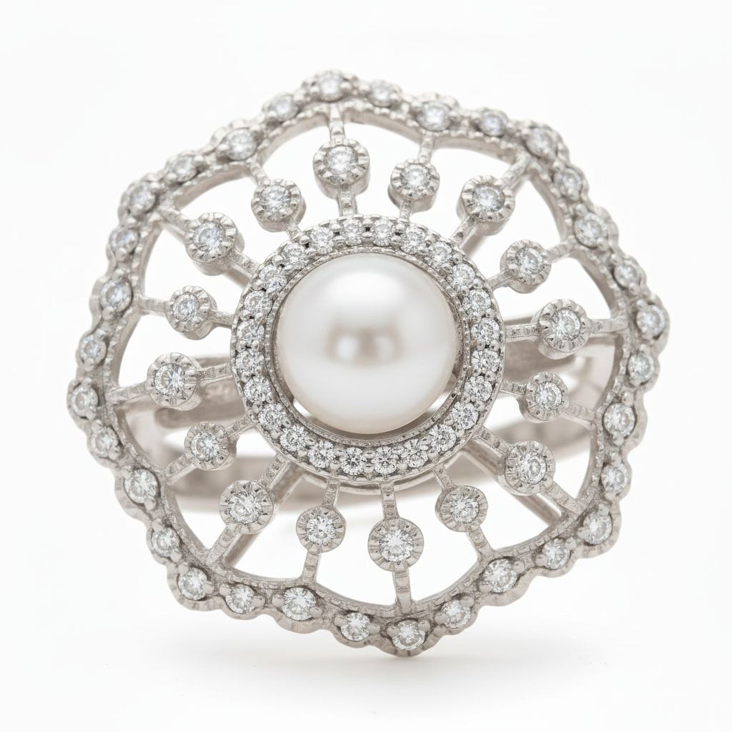 ✨ Premium 925 Silver Pearl Ring with 1.5 Ct Side Diamonds | DEF VVS–VS Quality