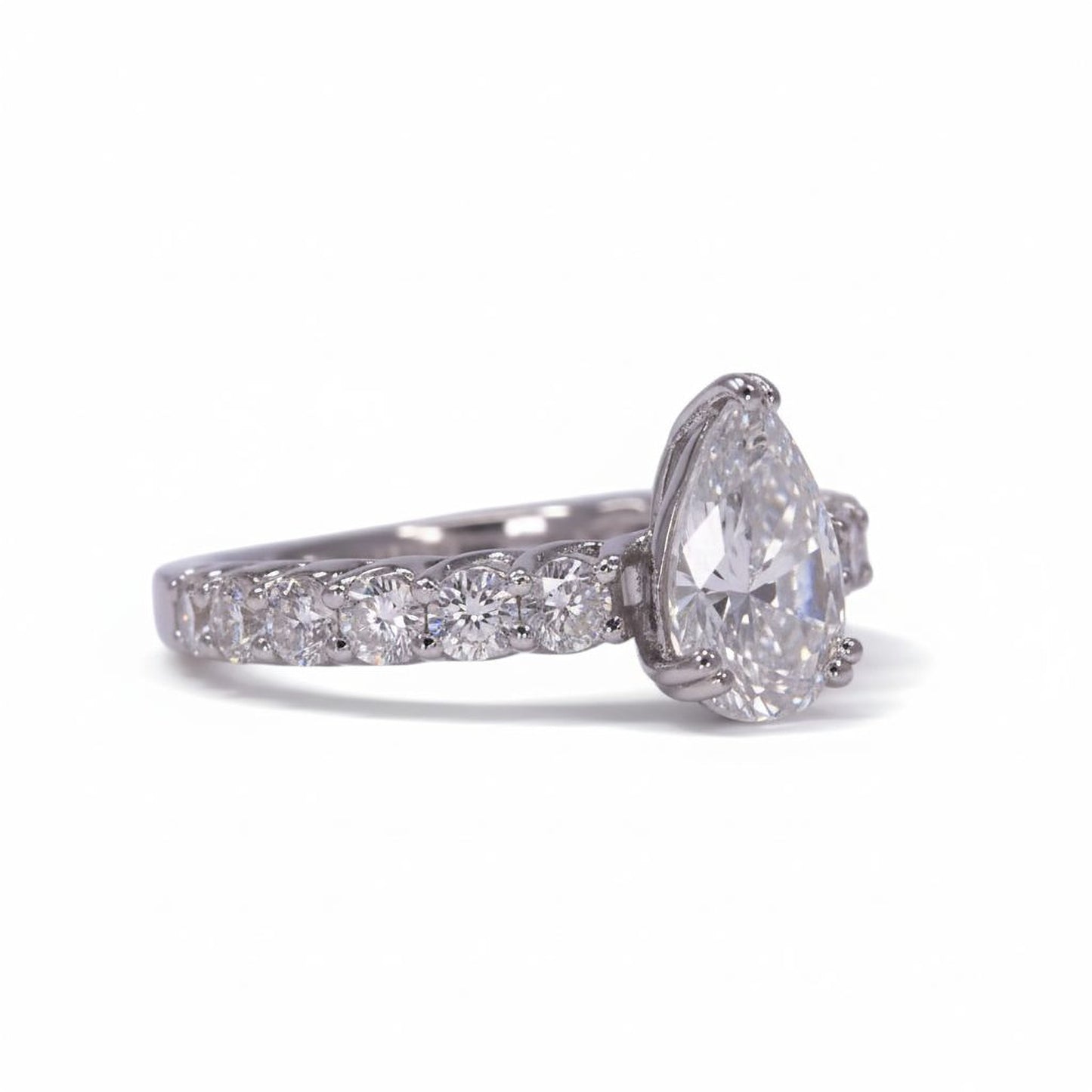 925 Silver Pear-Cut CZ Ring | 3.6 Ct Sparkle with 9-Stone Band | Luxury Women’s Jewelry