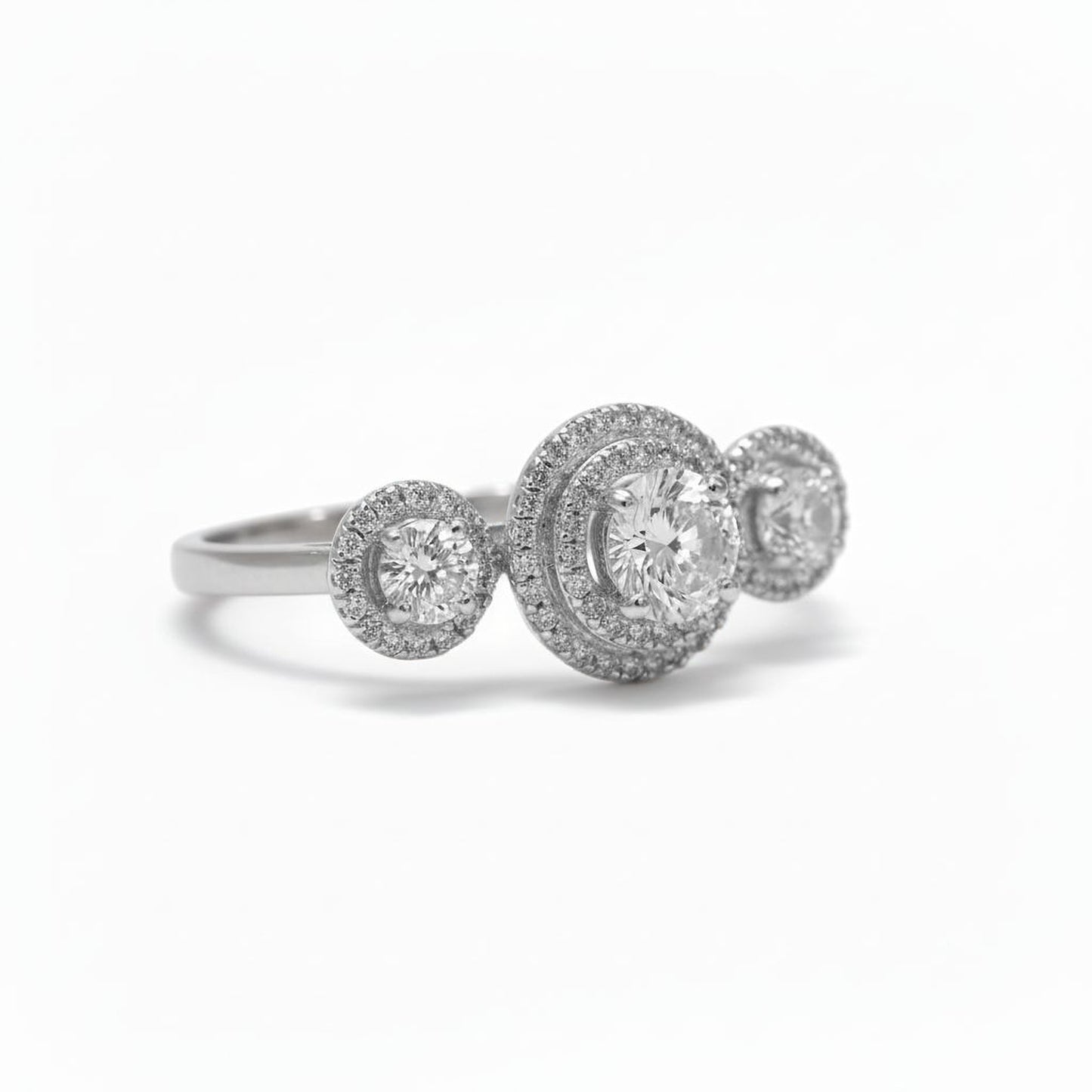 925 Sterling Silver Triple-Halo CZ Diamond Ring | 49 Sparkling Stones | 0.55 Ct Brilliant Accent Design