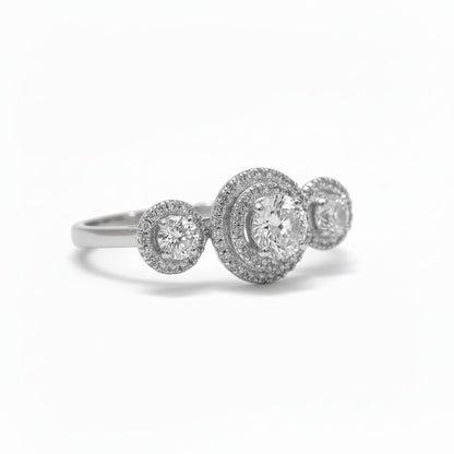 925 Sterling Silver Triple-Halo CZ Diamond Ring | 49 Sparkling Stones | 0.55 Ct Brilliant Accent Design