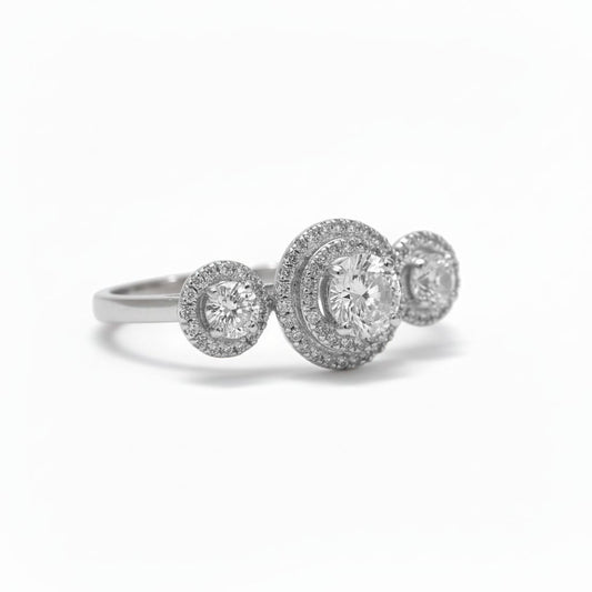 925 Sterling Silver Triple-Halo CZ Diamond Ring | 49 Sparkling Stones | 0.55 Ct Brilliant Accent Design