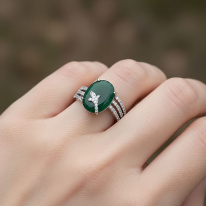 💎 Premium Green Onyx & Side Diamond Ring | 0.66 Ct | 925 Silver | DEF VVS–VS