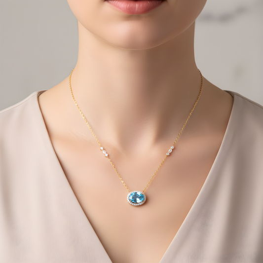 💎 Luxury 1.37 Ct Aqua Synthetic Stone Necklace | Sterling Silver 925 | DEF/VVS–VS | Perfect Gift for Her