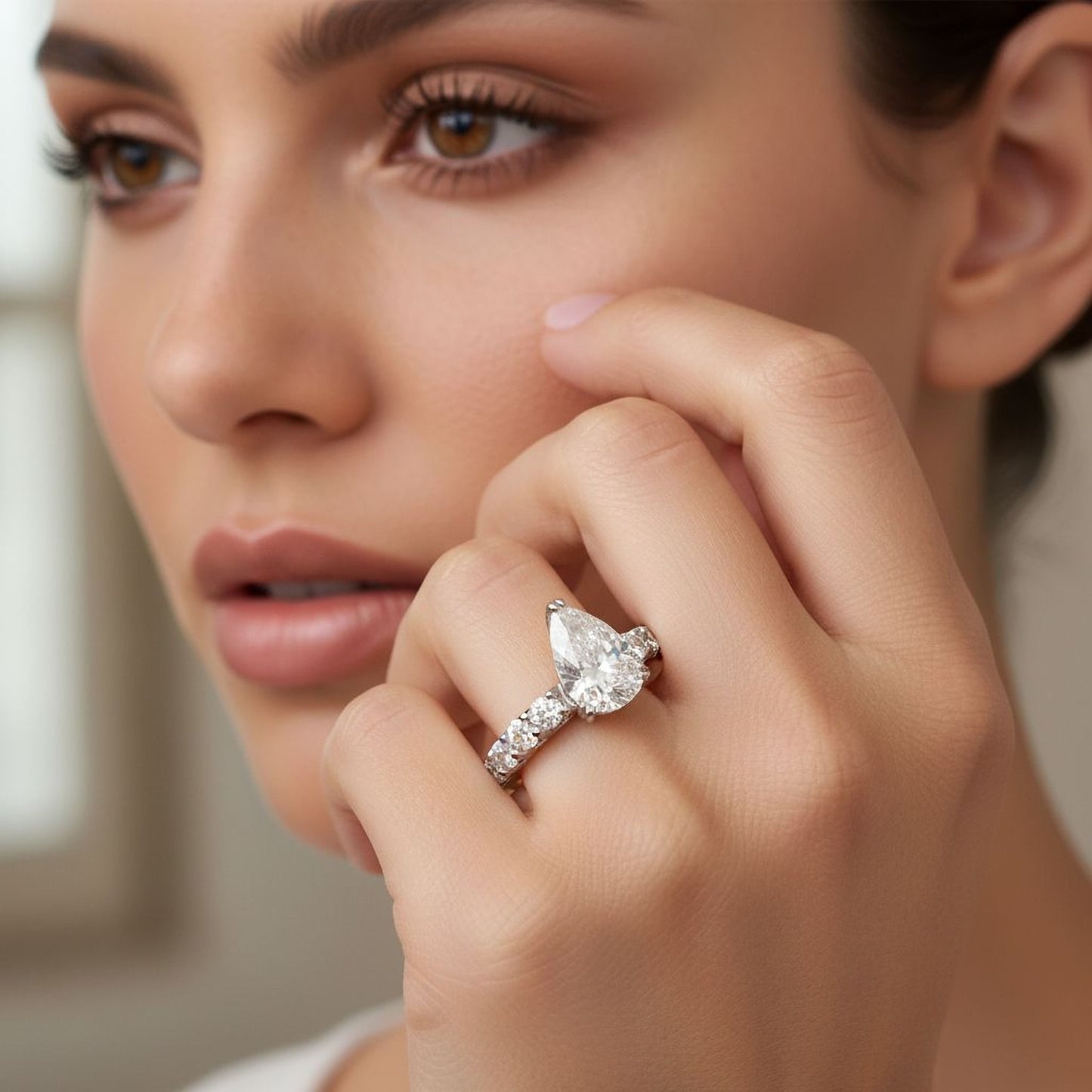 925 Silver Pear-Cut CZ Ring | 3.6 Ct Sparkle with 9-Stone Band | Luxury Women’s Jewelry