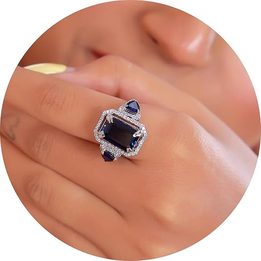 925 Silver Ring  | Round & Trillion Shape | Elegant & Timeless Design