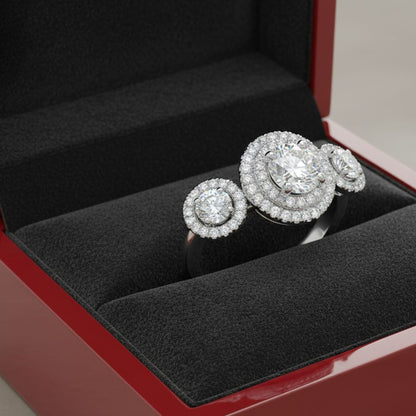 925 Sterling Silver Triple-Halo CZ Diamond Ring | 49 Sparkling Stones | 0.55 Ct Brilliant Accent Design