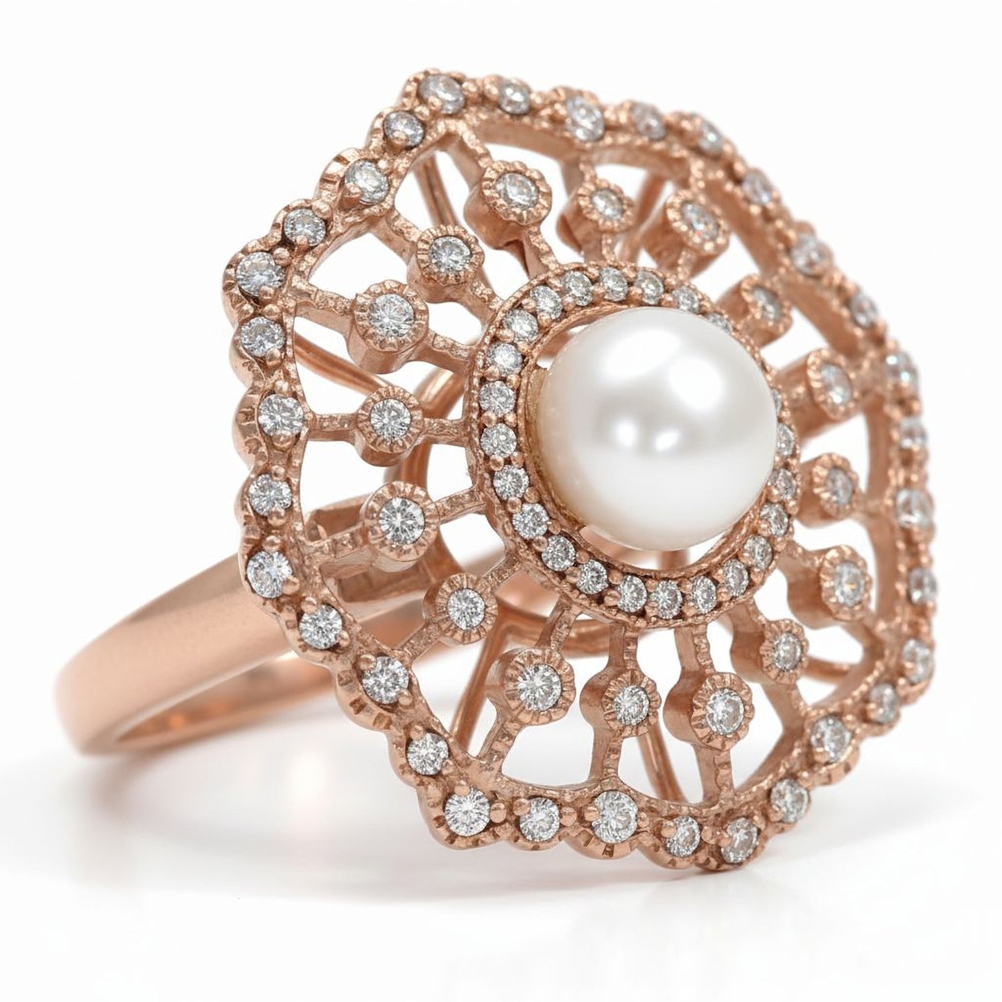 ✨ Premium 925 Silver Pearl Ring with 1.5 Ct Side Diamonds | DEF VVS–VS Quality