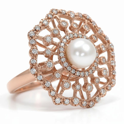 ✨ Premium 925 Silver Pearl Ring with 1.5 Ct Side Diamonds | DEF VVS–VS Quality