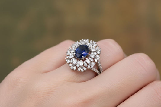 💎 925 Silver Blue Onyx Ring with 2.4 Ct Side Diamonds | DEF VVS–VS