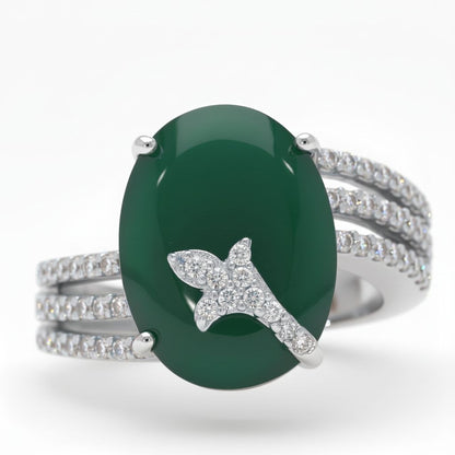 💎 Premium Green Onyx & Side Diamond Ring | 0.66 Ct | 925 Silver | DEF VVS–VS