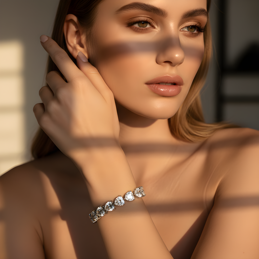 💎925 Silver Heart Diamond Bracelet | DEF/VVS–VS Lab-Grown Diamonds | Elegant Romantic Jewelry for Her