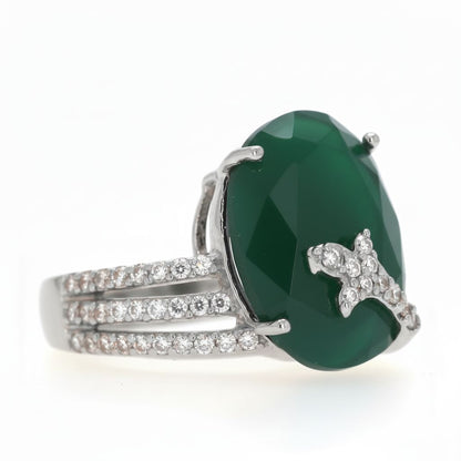 💎 Premium Green Onyx & Side Diamond Ring | 0.66 Ct | 925 Silver | DEF VVS–VS