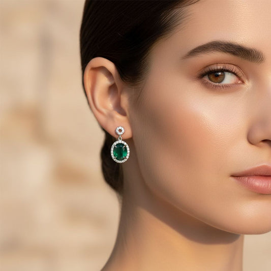 💎 Elegant Green Onyx & Diamond Earrings | 3.64 Ct CVD | 925 Silver