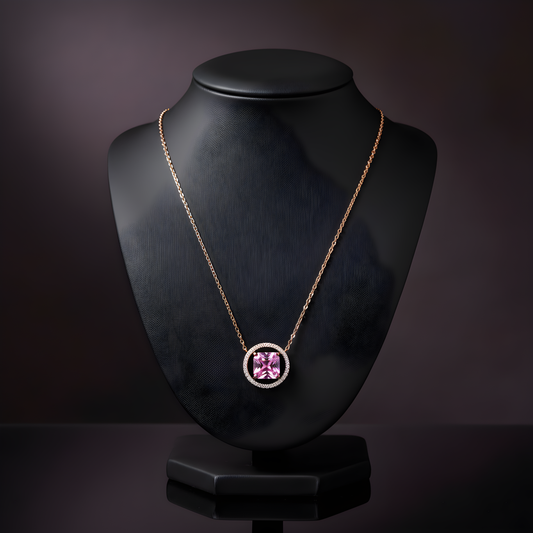 Radiant Pink Square Pendant Necklace White Gold Sparkle