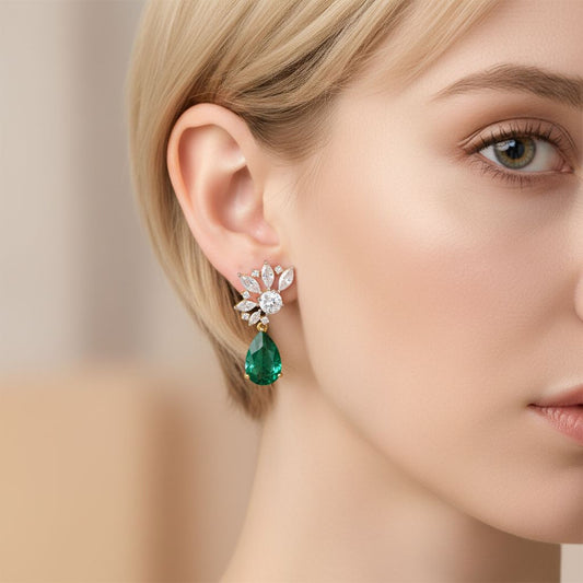 Green Hydro Earrings with 2 Ct CVD Diamonds | 925 Silver Jewelry