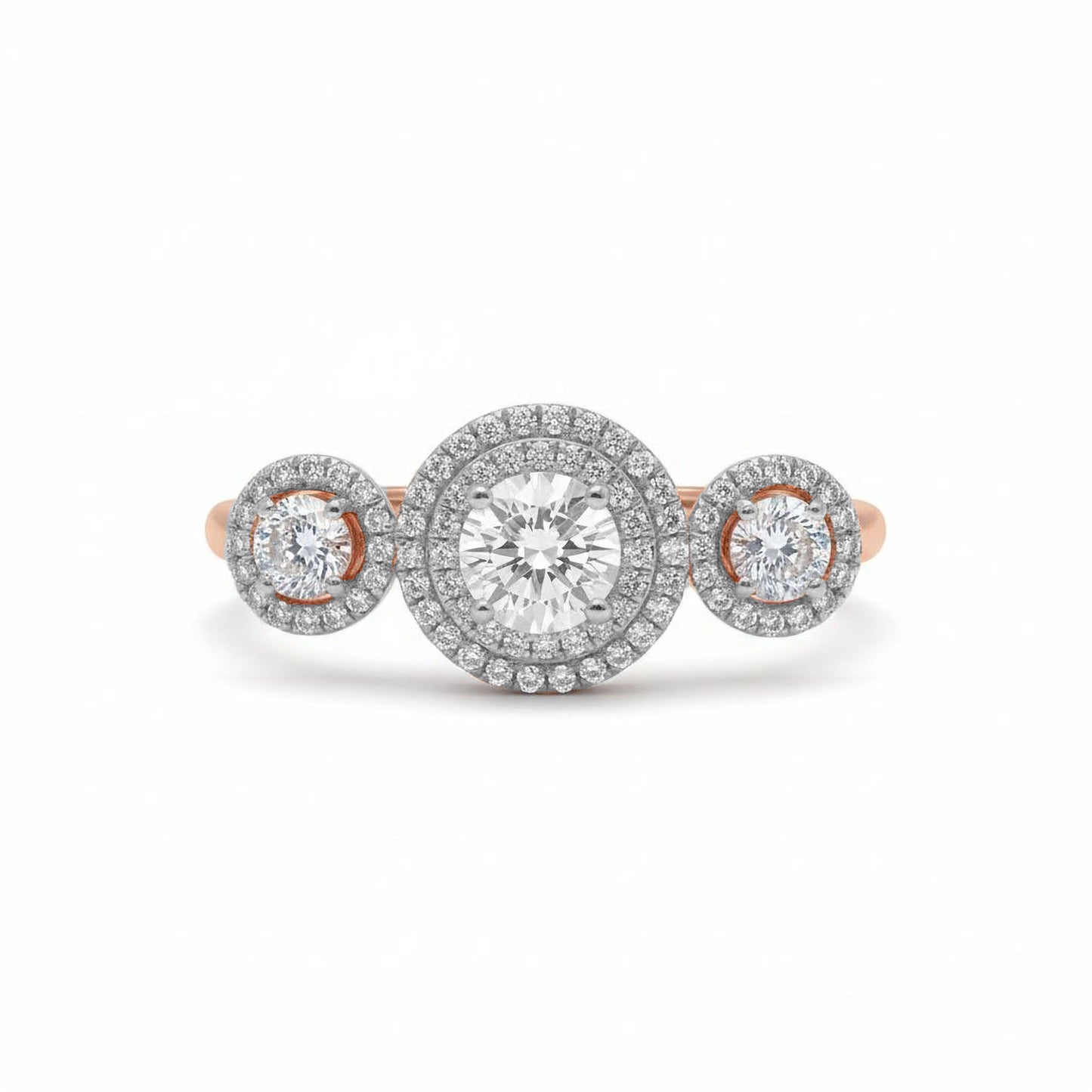 925 Sterling Silver Triple-Halo CZ Diamond Ring | 49 Sparkling Stones | 0.55 Ct Brilliant Accent Design