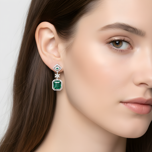 💎 Premium Green Hydro & Side Diamond Earrings | 2.5 Ct | Sterling Silver | DEF VVS–VS