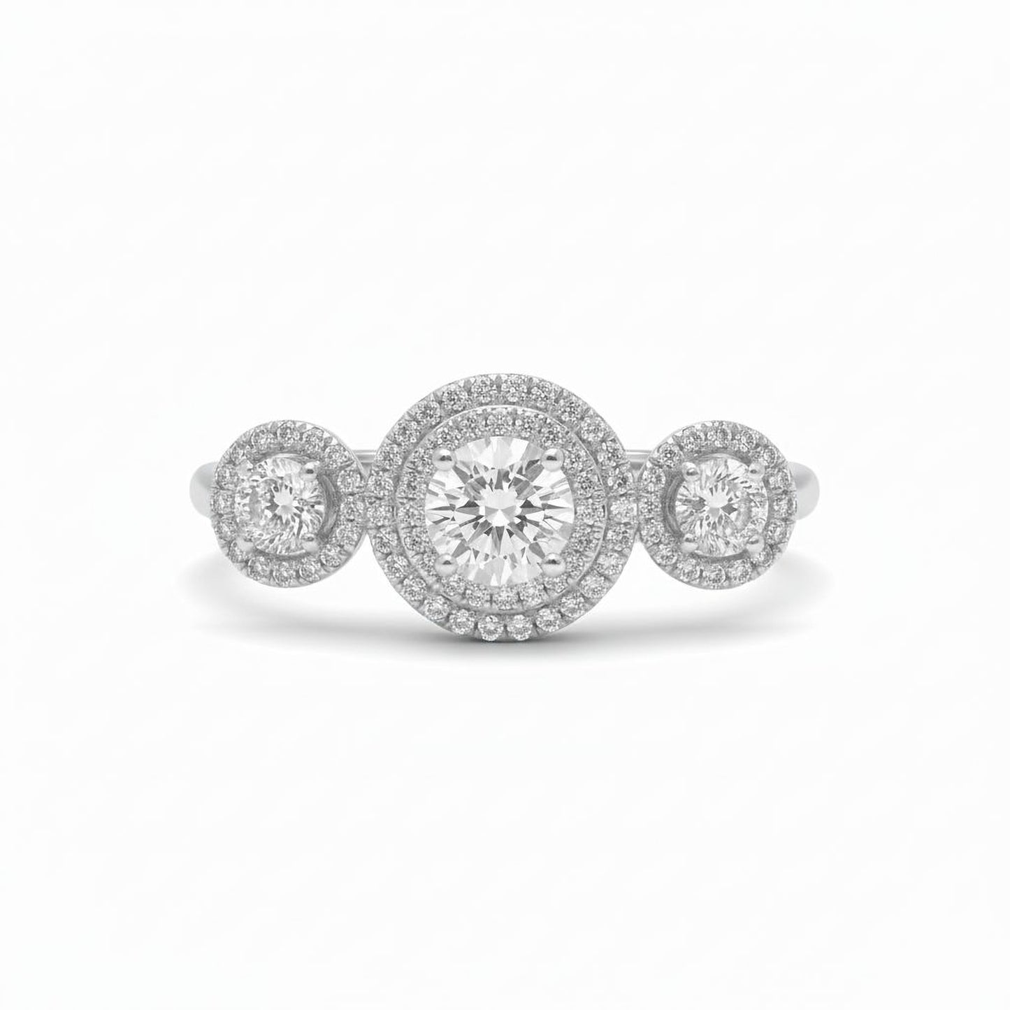 925 Sterling Silver Triple-Halo CZ Diamond Ring | 49 Sparkling Stones | 0.55 Ct Brilliant Accent Design