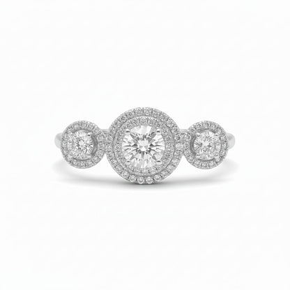 925 Sterling Silver Triple-Halo CZ Diamond Ring | 49 Sparkling Stones | 0.55 Ct Brilliant Accent Design