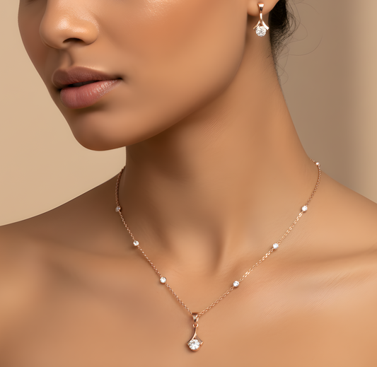 925 Sterling Silver Pendant & Earrings Set with Brilliant DEF VVS–VS Diamonds