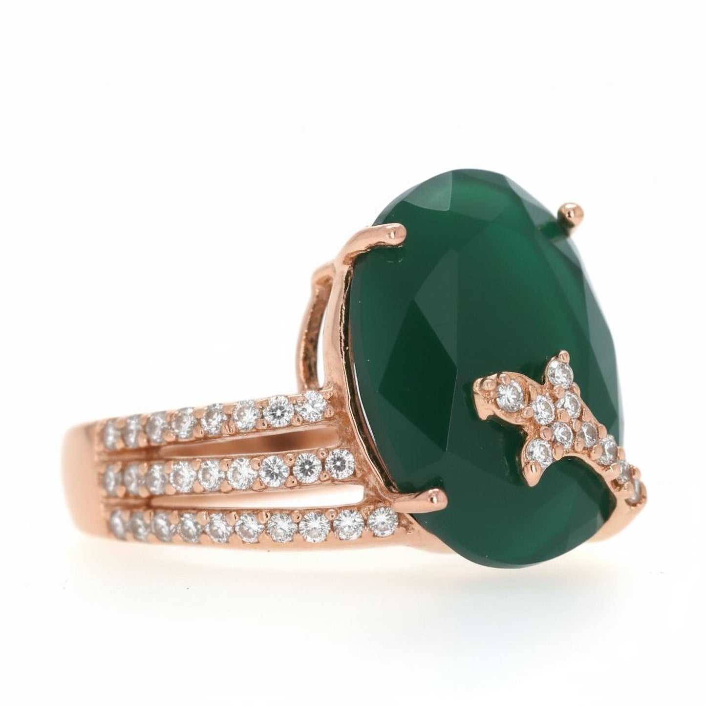 💎 Premium Green Onyx & Side Diamond Ring | 0.66 Ct | 925 Silver | DEF VVS–VS