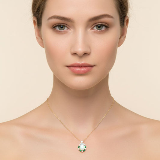 💎 Elegant Opal Pendant Necklace | 14K White Gold | Moissanite Diamond Accents