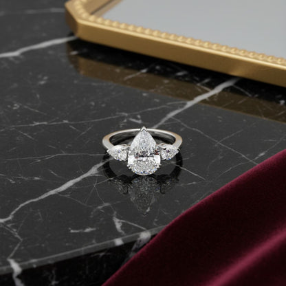 925 Silver Pear-Cut CZ Diamond Ring | 3.6 Ct Triple-Stone Sparkle | Elegant Women’s Fine Jewelry