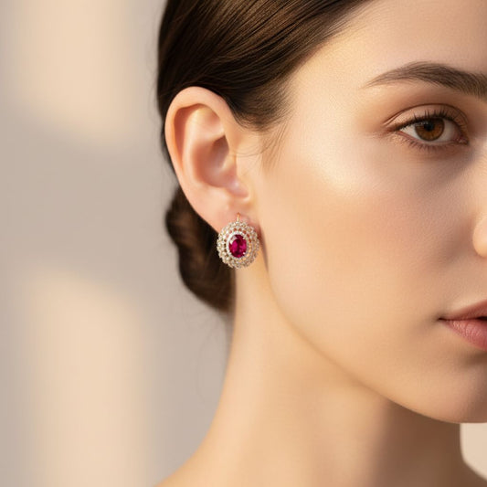 💎 Elegant Red Hydro & 5 Ct Side Diamond Earrings | Sterling Silver | DEF VVS–VS