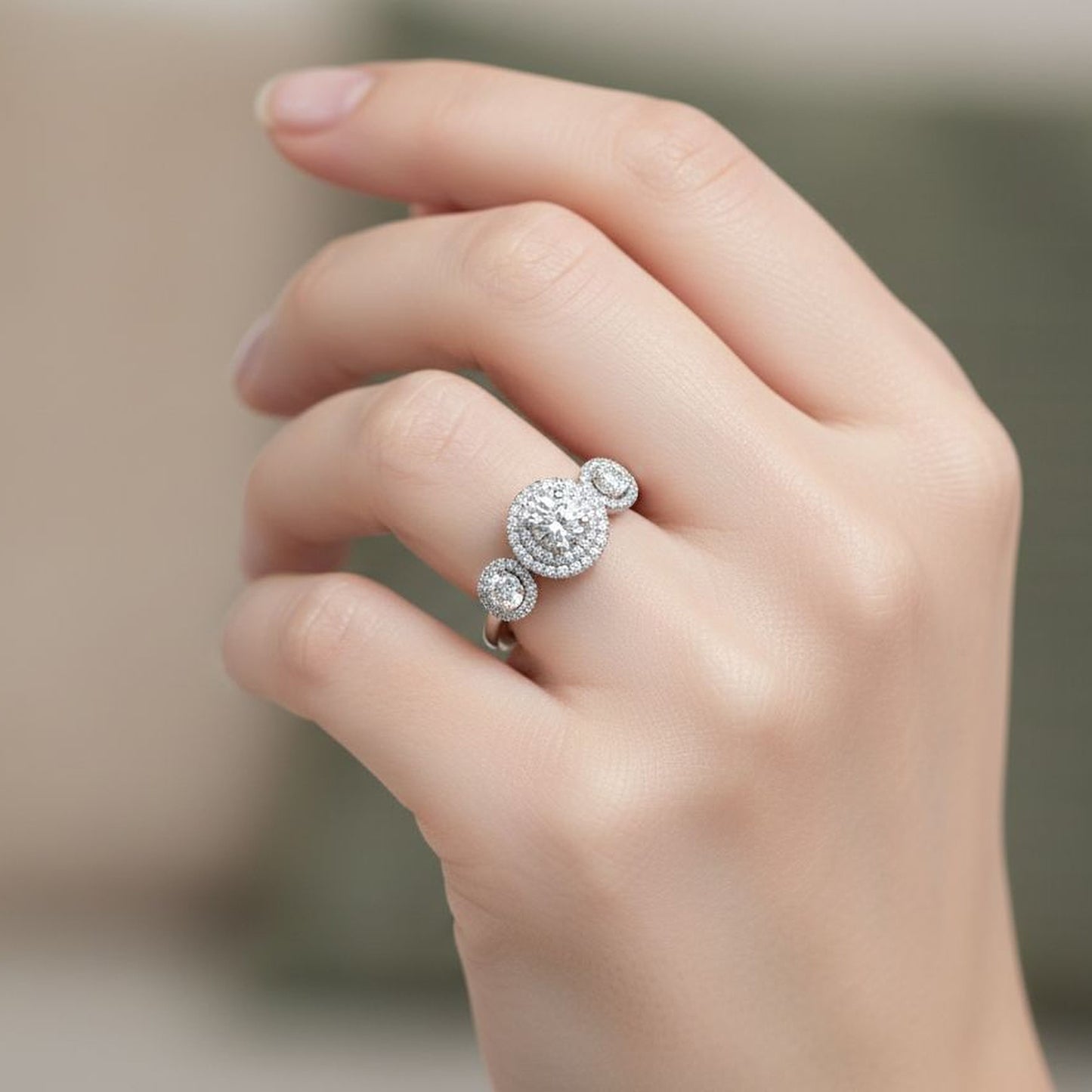 925 Sterling Silver Triple-Halo CZ Diamond Ring | 49 Sparkling Stones | 0.55 Ct Brilliant Accent Design