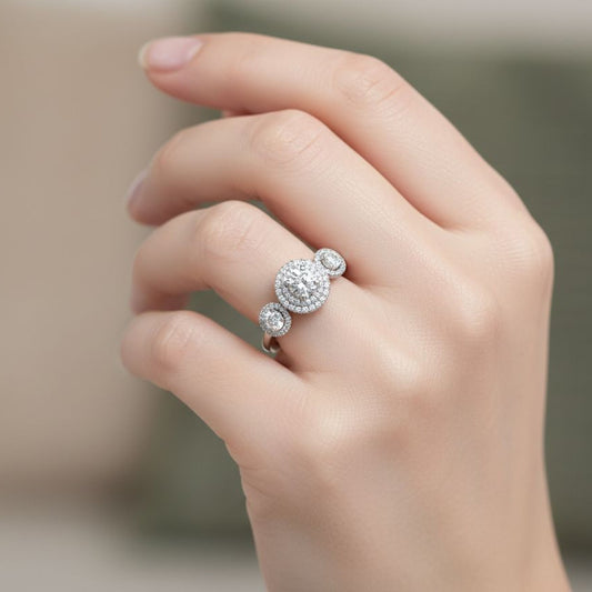 925 Sterling Silver Triple-Halo CZ Diamond Ring | 49 Sparkling Stones | 0.55 Ct Brilliant Accent Design